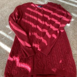 Red women’s cable sweater tunic length